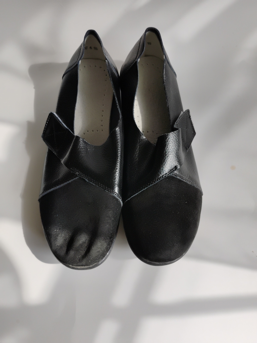 Women's Genuine Leather Comfort Shoes Women's EU 44 US 10.5-11 Black Strap Flats